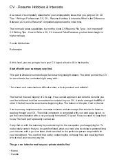 cv resume hobbies interests hobbies and interest for resumes