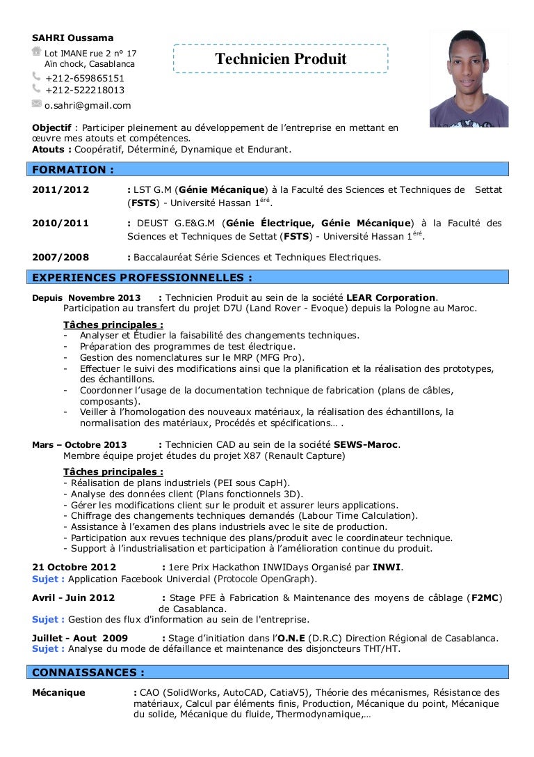 exemple de cv ingenieur production en mecanique
