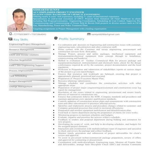 CV-Sidharth Sunny- Project Engineer