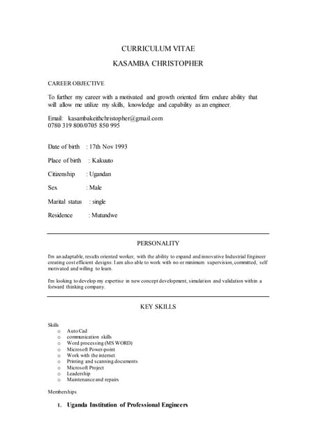 cv template mechanical engineer 1