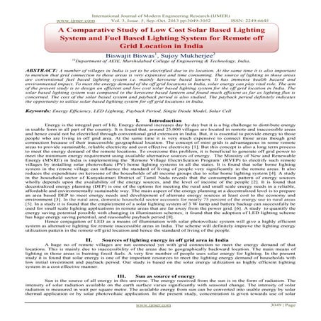 A Comparative Study of Low Cost Solar Based Lighting System and Fuel Based Li...