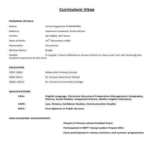 Curriculum Vitae Sample Format