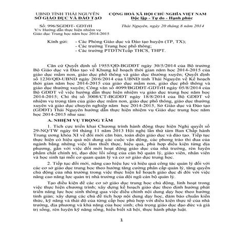 Cv 996 triển khai nhiệm vụ gd trung học 2014-2015