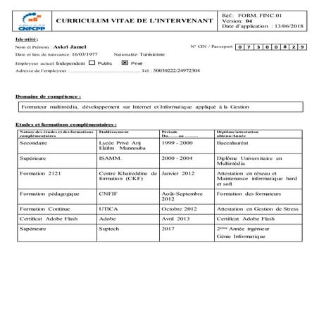 Cv askri jamel formateur informatique