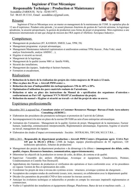 Exemple de CV responsable des ouvrages hydroelectriques