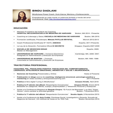 Cv Bindu Dadlani Español