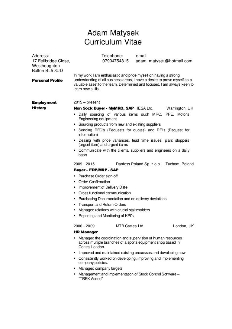 cv buyer buyer cv template uk