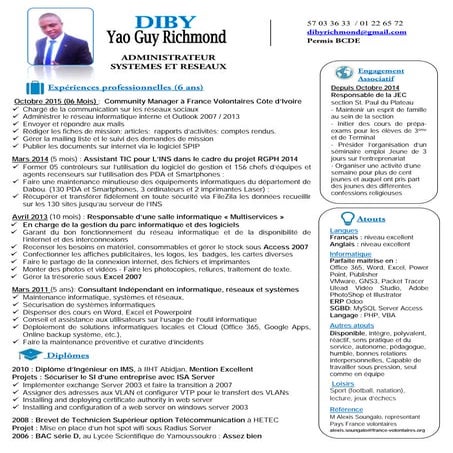 CV DE DIBY RICHMOND ADMINISTRATEUR RESEAUX ET SYSTEME