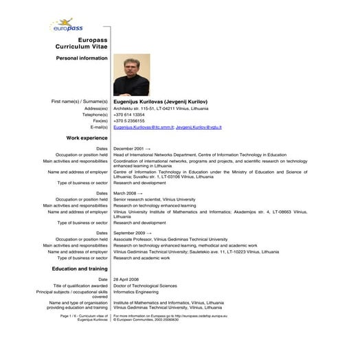 Cv dr. eugenijus kurilovas