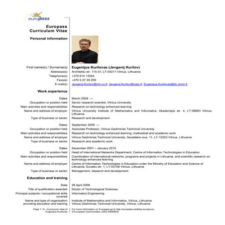 Cv dr. eugenijus kurilovas
