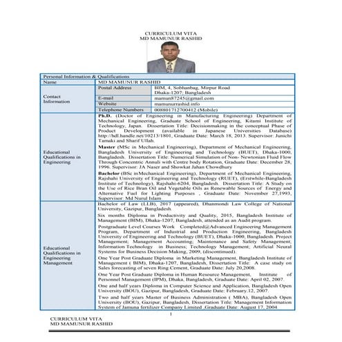 Cv dr mamunur rashid 2017 | PDF