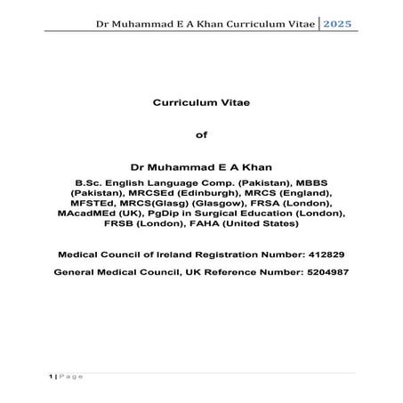 Curriculum Vitae - Dr Muhammad E A Khan 