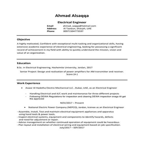 Electrical engineer CV | DOCX