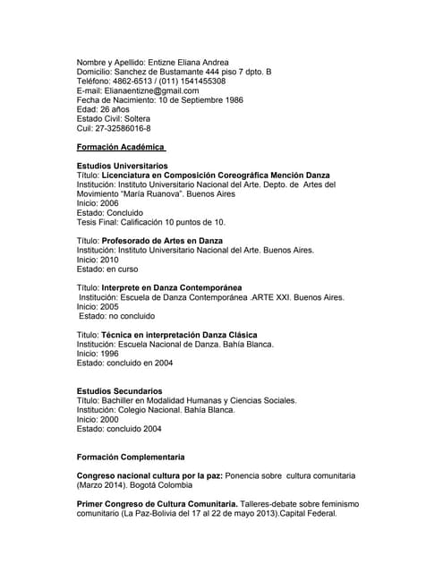 Cv eliana entizne + dni