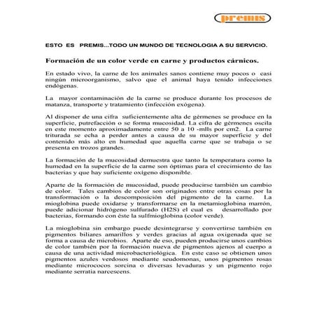 Formación de un color verde en carne y productos cárnicos.