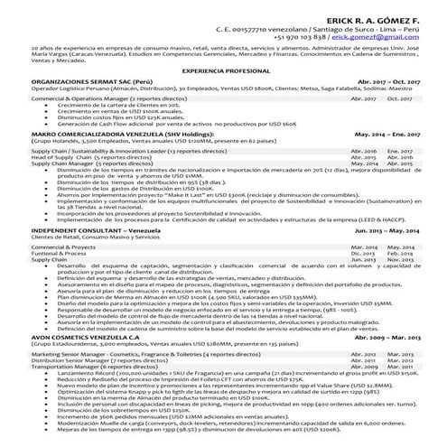 Cv erick gomez   supply chain &amp; commercial final