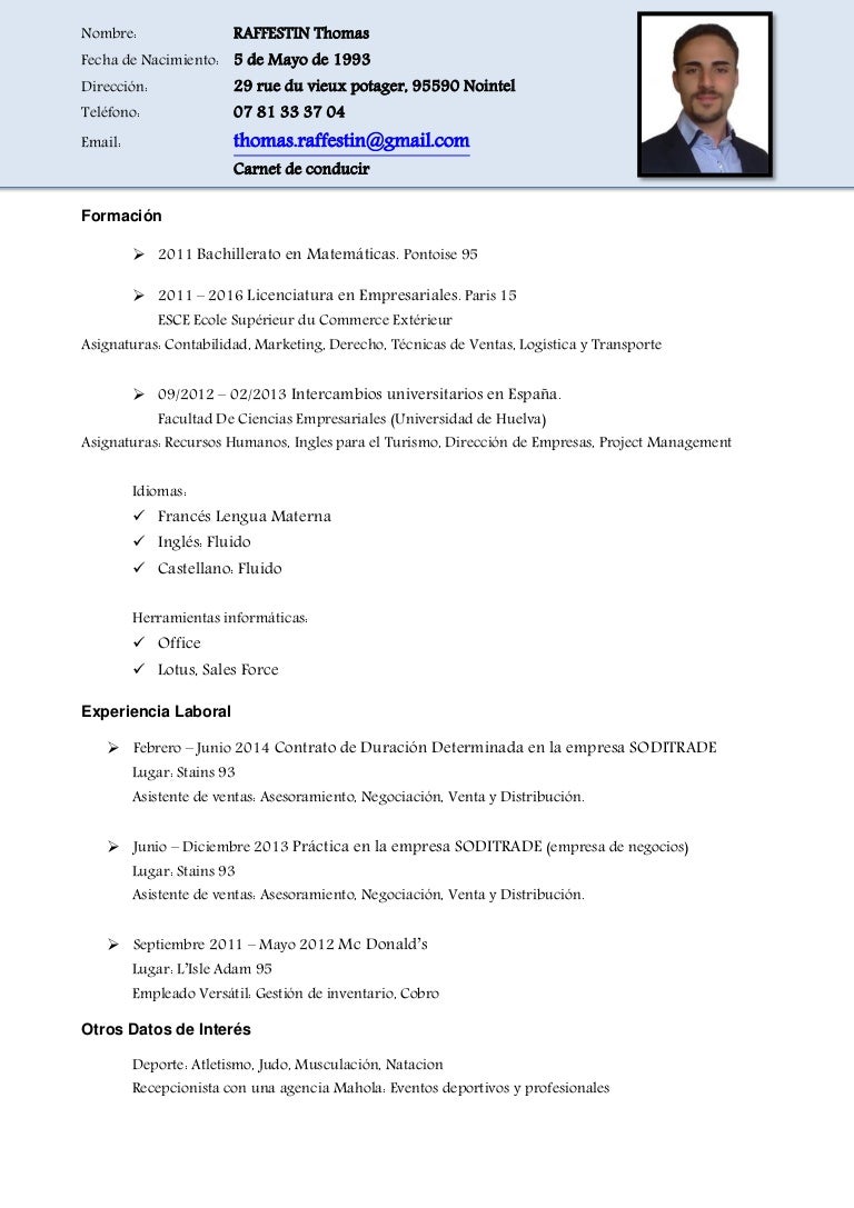 Cv exemple english picture