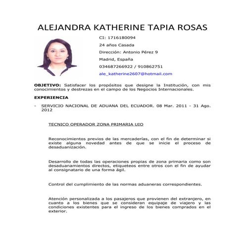 Cv español   Alejandra Katherine Tapia Rosas