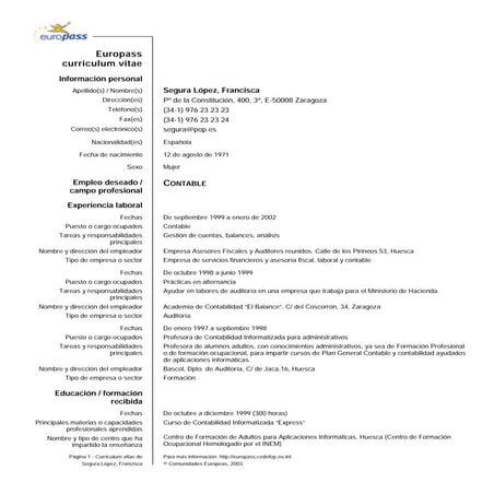 Cv eu ejemplo