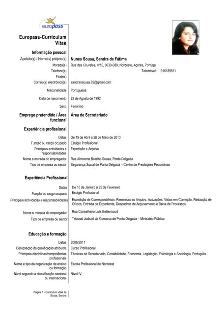 curriculum vitae exemplos