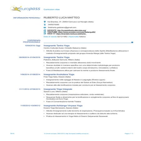 CV Ruberto Luca Matteo: Yoga Teacher