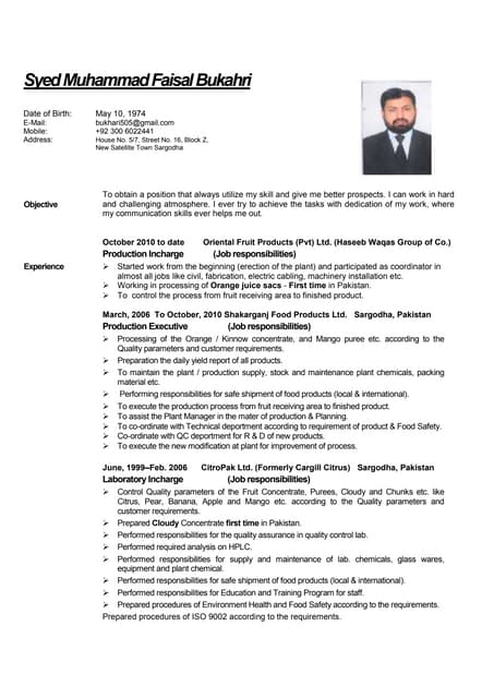 cv sunil food technology