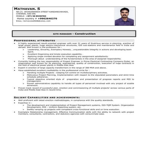 Cv For Sitemanager