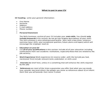 Cv help sheet
