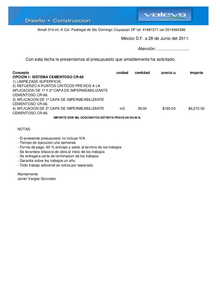 Presupuesto de impermeabilizacion