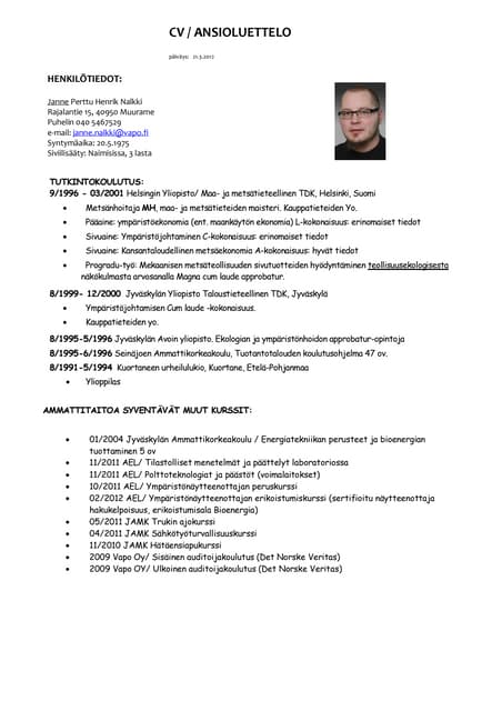 curriculum vitae pohja curriculum vitae pohja
