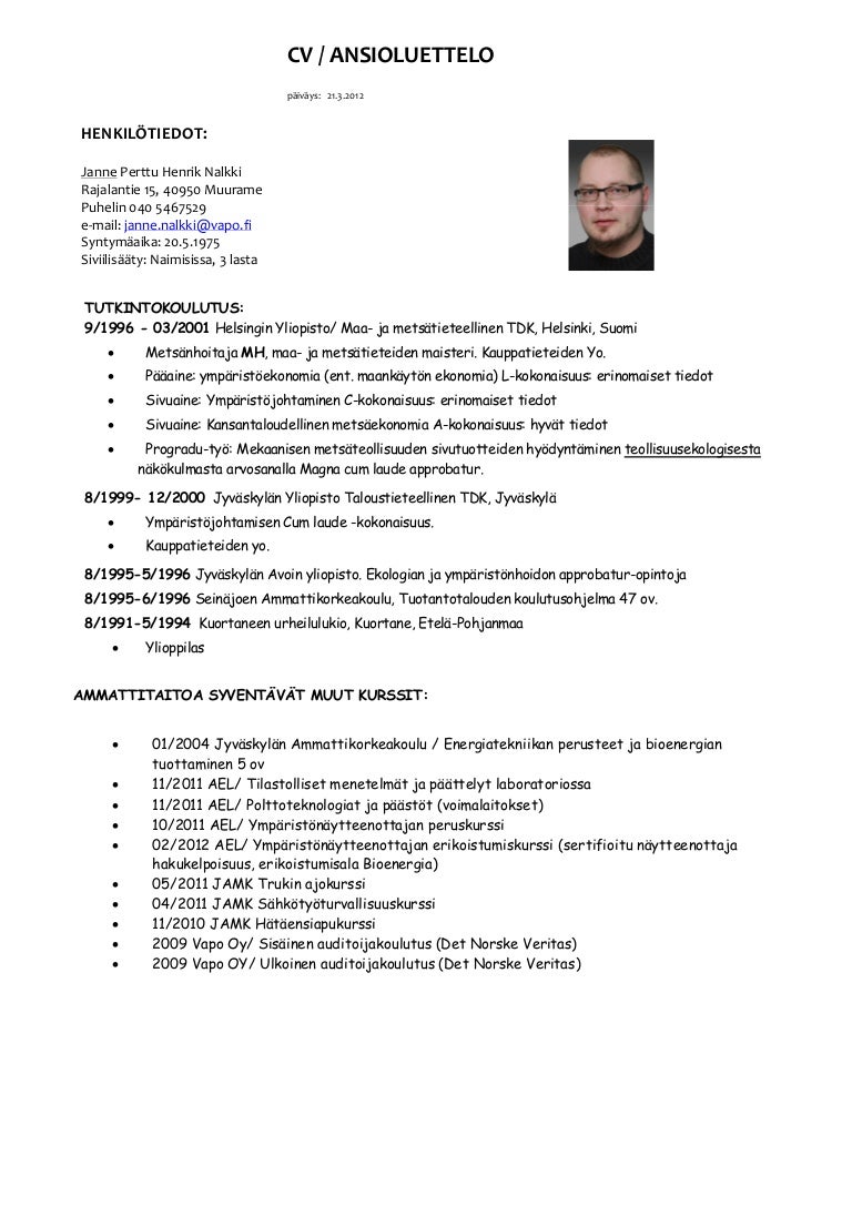 Sample of cv for job application picture