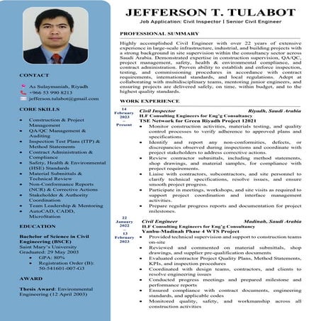 CV Jefferson T Tulabot 10 Feb 2026 Civil Inspector | PDF