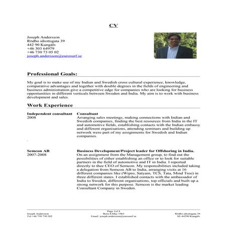 Cv Joseph Andersson English Version | DOC