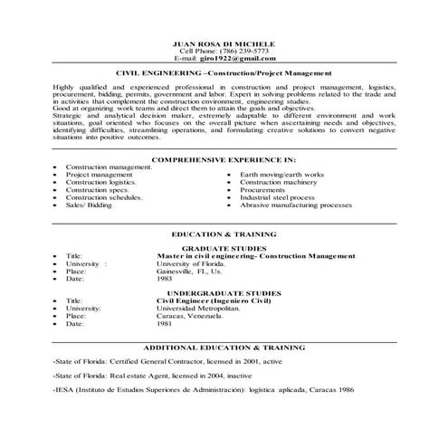 Cv juan rosa june 2016 Projec Manager