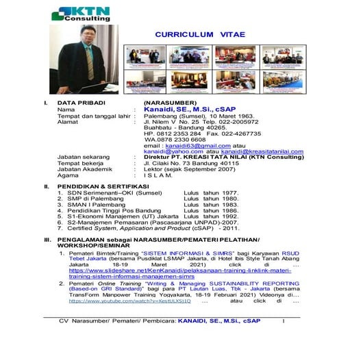 (2021) CV Narasumber / Pemateri (Training/Seminar) a.n. Kanaidi, SE., M.Si., ...