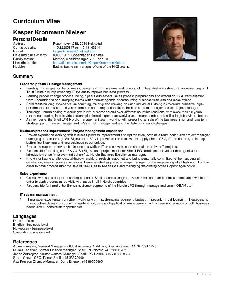 curriculum vitae kasper kronmann nielsen cv dansk cv template