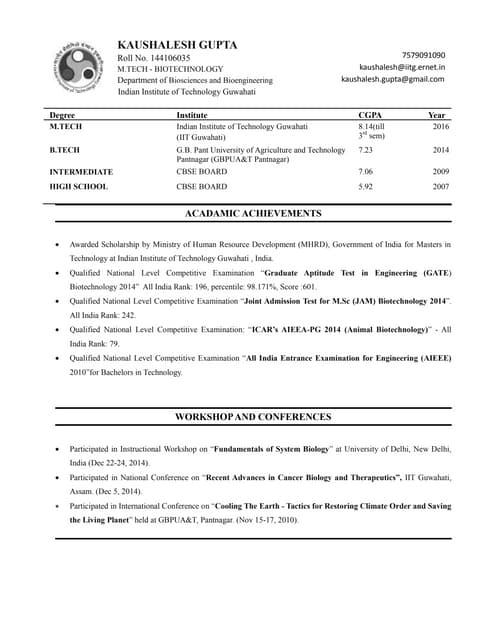 Cv kaushalesh gupta