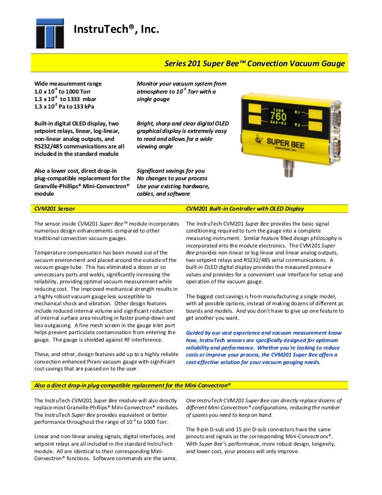 CVM201 Convection Vacuum Gauge Data Sheet