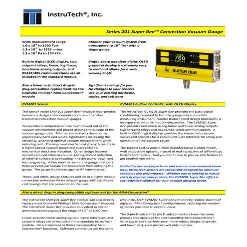 CVM201 Convection Vacuum Gauge Data Sheet