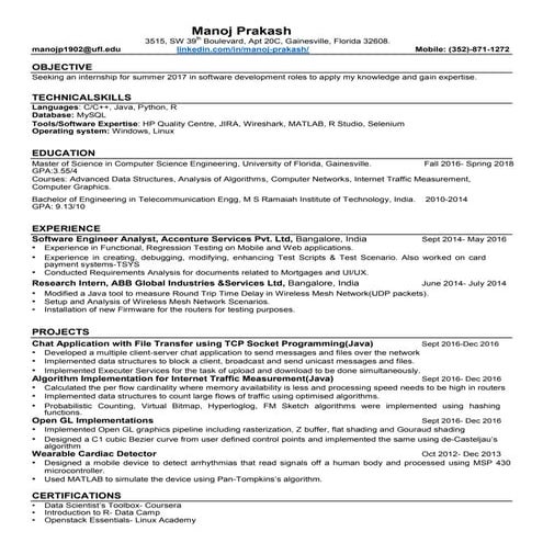 Cv manoj prakash