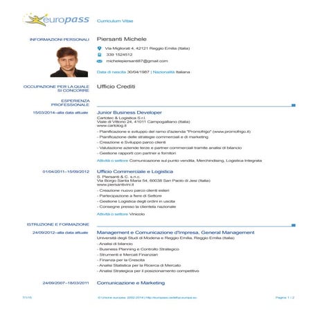 Cv michele piersanti_europass