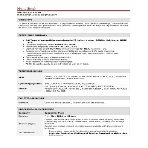 Cv mona singh_mainframe_4+_years | DOC