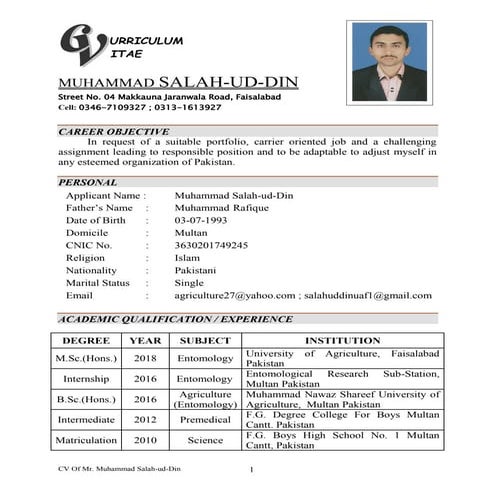 Cv mr.m.salah ud-din