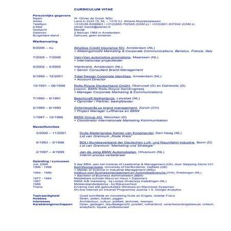 Cv Nederlands | PDF