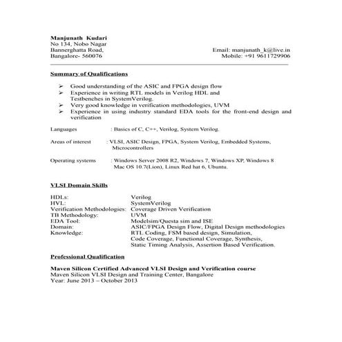 Cv of manjunath kudari