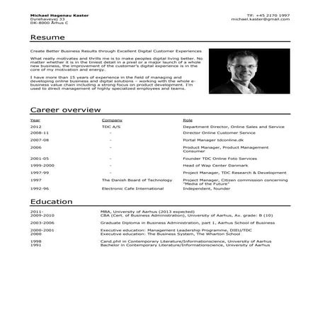 Cv one pager uk michael kaster | PDF
