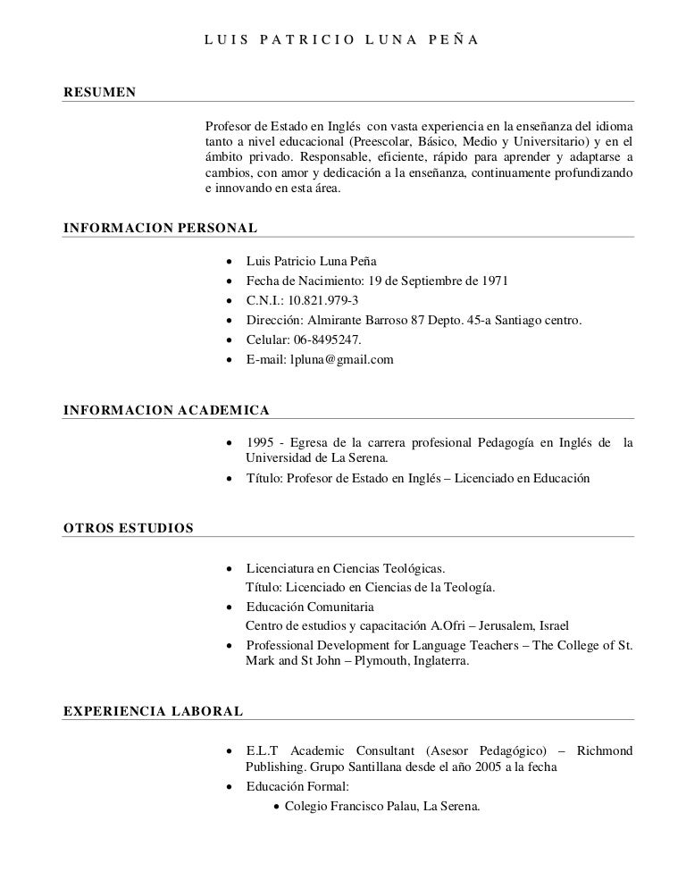 Curriculum Vitae En Ingles Curriculum Vitae En Ingles