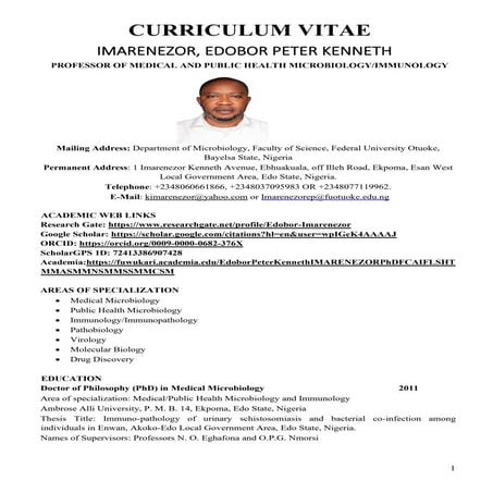 Comprehensive Curriculum Vitae of Professor Edobor Peter Kenneth ...