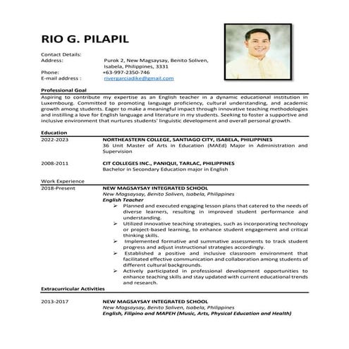 CV RIO PILAPIL_LUXEMBOURG EUROPE RESUME APPLICATION