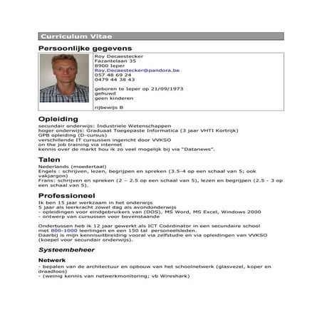 Résumé of Roy Decaestecker
